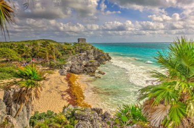 Tulum, Mexico - February 2017: View on the Mayan ruins during cloudy weather