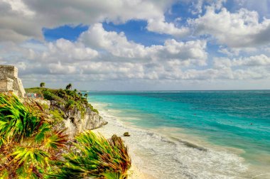 Tulum, Mexico - February 2017: View on the Mayan ruins during cloudy weather