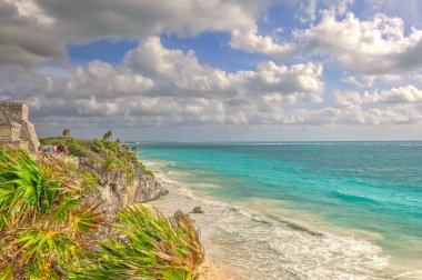 Tulum, Mexico - February 2017: View on the Mayan ruins during cloudy weather