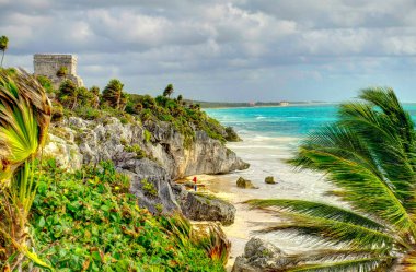 Tulum, Mexico - February 2017: View on the Mayan ruins during cloudy weather