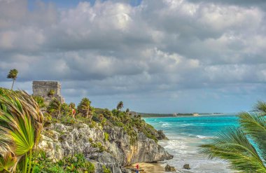 Tulum, Mexico - February 2017: View on the Mayan ruins during cloudy weather