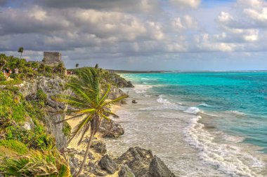 Tulum, Mexico - February 2017: View on the Mayan ruins during cloudy weather