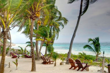 Tulum, Mexico - February 2017: View on the Mayan ruins during cloudy weather