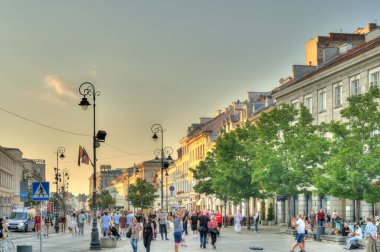 Warsaw, Poland - August 2021 : Nowy Swiat Street at dusk