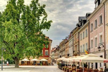 Warsaw, Poland - August 2021: View on the old town in cloudy weather