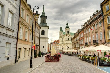 Warsaw, Poland - August 2021: View on the old town in cloudy weather