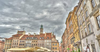 Warsaw, Poland - August 2021: View on the old town in cloudy weather