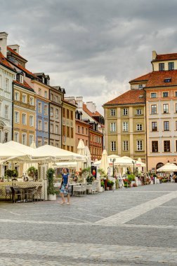 Warsaw, Poland - August 2021: View on the old town in cloudy weather