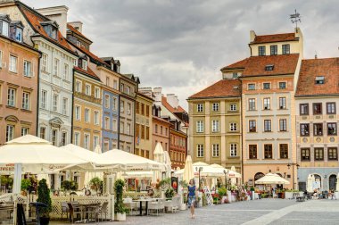 Warsaw, Poland - August 2021: View on the old town in cloudy weather