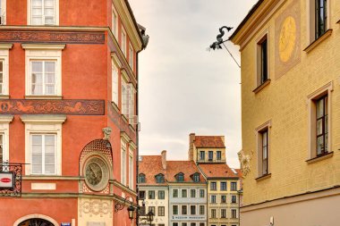 Warsaw, Poland - August 2021: View on the old town in cloudy weather