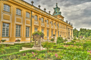 Warsaw, Poland - August 2021: Beautiful view of Wilanow Palace in cloudy weather