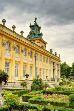 Warsaw, Poland - August 2021: Beautiful view of Wilanow Palace in cloudy weather
