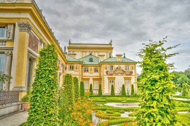 Warsaw, Poland - August 2021: Beautiful view of Wilanow Palace in cloudy weather