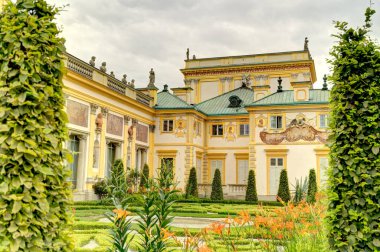 Warsaw, Poland - August 2021: Beautiful view of Wilanow Palace in cloudy weather