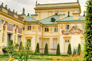 Warsaw, Poland - August 2021: Beautiful view of Wilanow Palace in cloudy weather