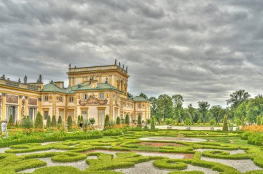 Warsaw, Poland - August 2021: Beautiful view of Wilanow Palace in cloudy weather
