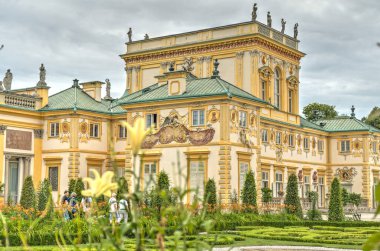 Warsaw, Poland - August 2021: Beautiful view of Wilanow Palace in cloudy weather