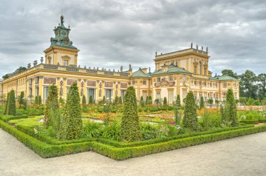 Warsaw, Poland - August 2021: Beautiful view of Wilanow Palace in cloudy weather