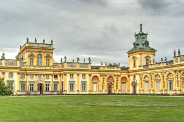 Warsaw, Poland - August 2021: Beautiful view of Wilanow Palace in cloudy weather