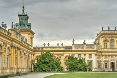 Warsaw, Poland - August 2021: Beautiful view of Wilanow Palace in cloudy weather