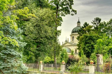 Warsaw, Poland - August 2021: Beautiful view of Wilanow Palace in cloudy weather