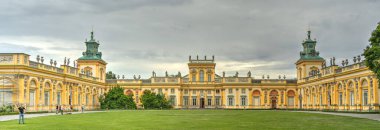 Warsaw, Poland - August 2021: Beautiful view of Wilanow Palace in cloudy weather