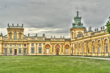 Warsaw, Poland - August 2021: Beautiful view of Wilanow Palace in cloudy weather