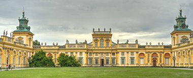 Warsaw, Poland - August 2021: Beautiful view of Wilanow Palace in cloudy weather