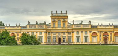 Warsaw, Poland - August 2021: Beautiful view of Wilanow Palace in cloudy weather