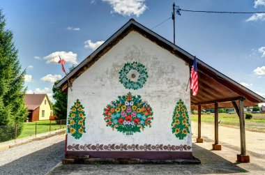 Zalipie, Poland - August 2021: Old picturesque village in sunny weather