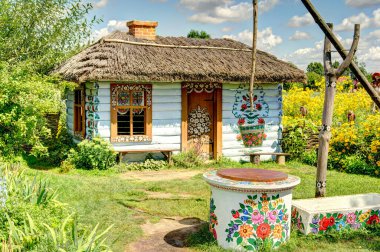 Zalipie, Poland - August 2021: Old picturesque village in sunny weather