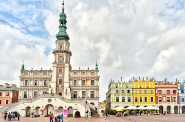 Zamosc, Poland - August 2021: Historical center of the city in cloudy weather day              