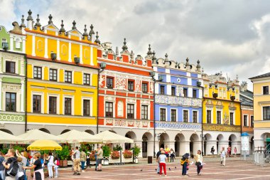 Zamosc, Poland - August 2021: Historical center of the city in cloudy weather day              