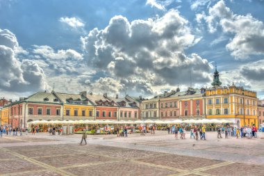 Zamosc, Poland - August 2021: Historical center of the city in cloudy weather day              