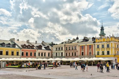 Zamosc, Poland - August 2021: Historical center of the city in cloudy weather day              