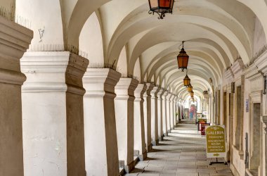 Zamosc, Poland - August 2021: Historical center of the city in cloudy weather day              