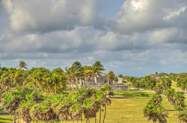 Tulum Mexico February 2017 View Mayan Ruins Cloudy Weather — 图库照片