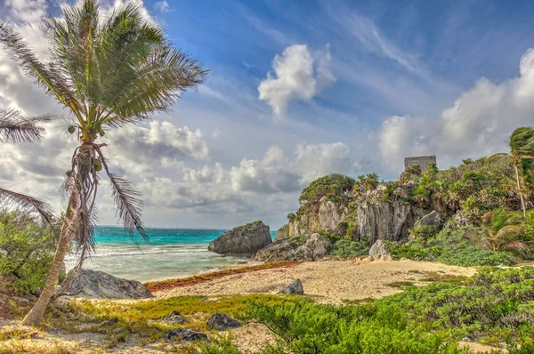 Tulum Mexico February 2017 View Mayan Ruins Cloudy Weather — ストック写真