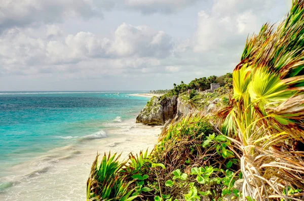 Tulum, Mexico - February 2017: View on the Mayan ruins during cloudy weather