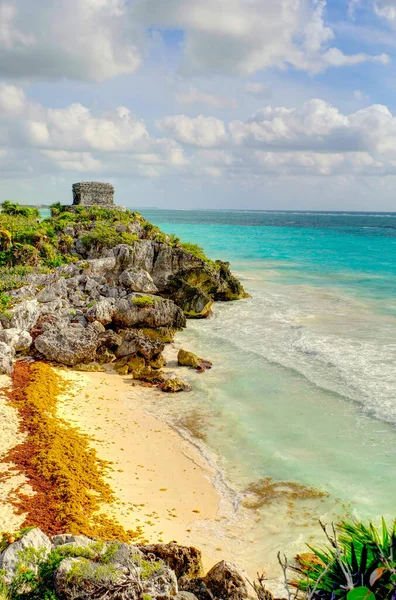 Tulum, Mexico - February 2017: View on the Mayan ruins during cloudy weather