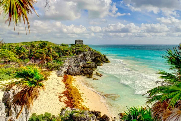 Tulum, Mexico - February 2017: View on the Mayan ruins during cloudy weather