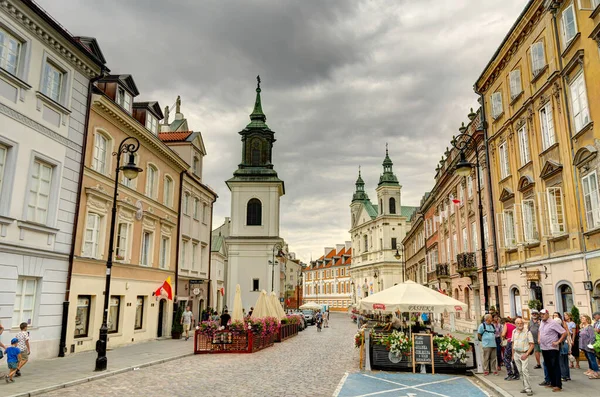Warsaw, Poland - August 2021: View on the old town in cloudy weather