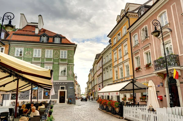 Warsaw, Poland - August 2021: View on the old town in cloudy weather