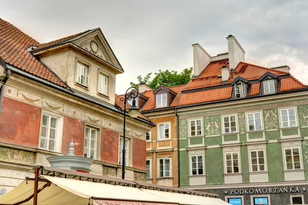 Warsaw, Poland - August 2021: View on the old town in cloudy weather