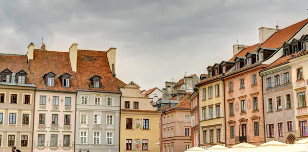 Warsaw, Poland - August 2021: View on the old town in cloudy weather