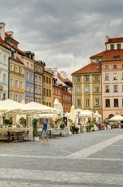 Warsaw, Poland - August 2021: View on the old town in cloudy weather