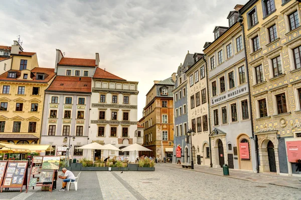Warsaw, Poland - August 2021: View on the old town in cloudy weather