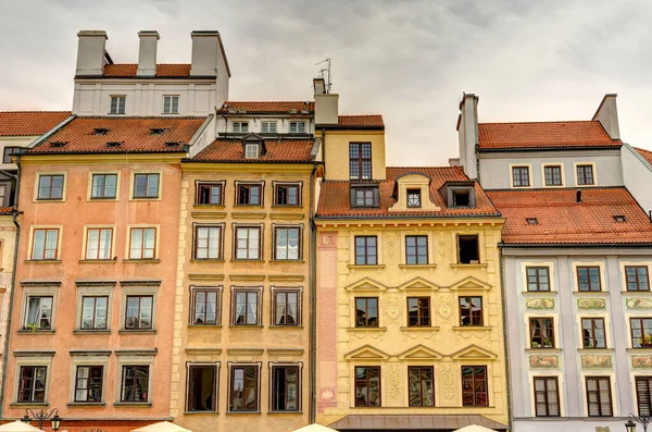 Warsaw, Poland - August 2021: View on the old town in cloudy weather