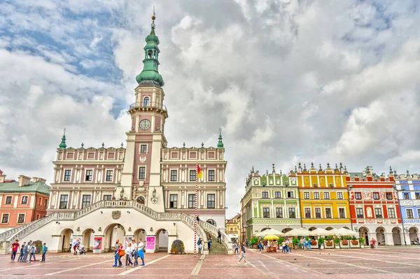 Zamosc, Poland - August 2021: Historical center of the city in cloudy weather day              