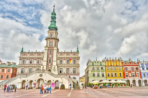 Zamosc, Poland - August 2021: Historical center of the city in cloudy weather day              